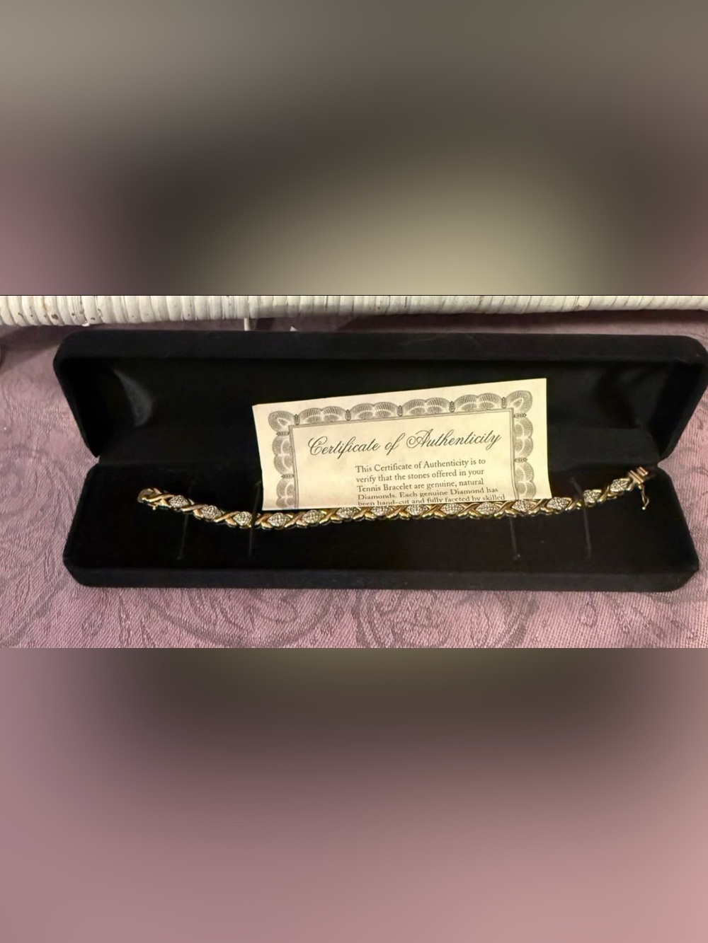 1|4 carat diamond tennis bracelet, COA, 925 Sterling silver yellow gold vermeil